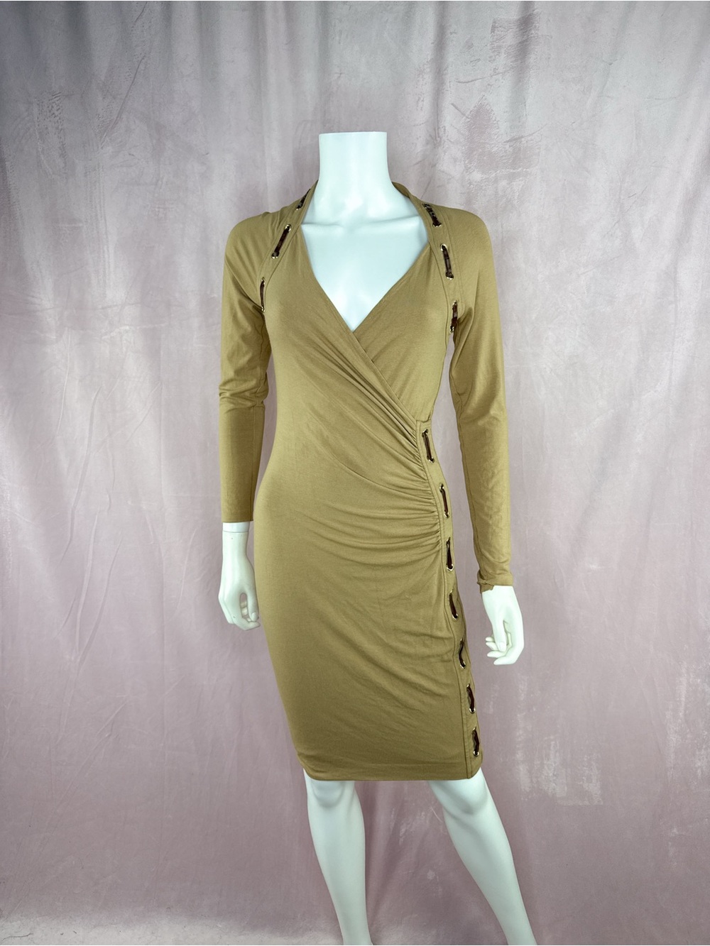 Cache Womens Y2K Vintage Tan Faux Leather Dress Size Small